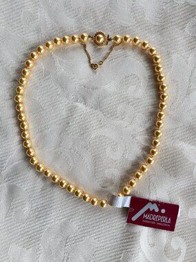 VTG Madreperla Opaline Glass Pearl Necklace Champagne